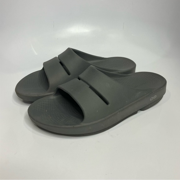 Oofos OOahh slides sandals in slate gray unisex sizing comfort shoes recovery - Picture 2 of 9